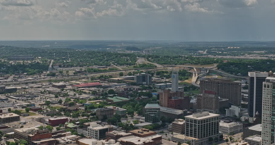 Birmingham Alabama Aerial v24 flyover central city capturing downtown cityscape and fountain heights, zoom out view of convention complex and highway traffics - Shot with Mavic 3 Cine - May 2022