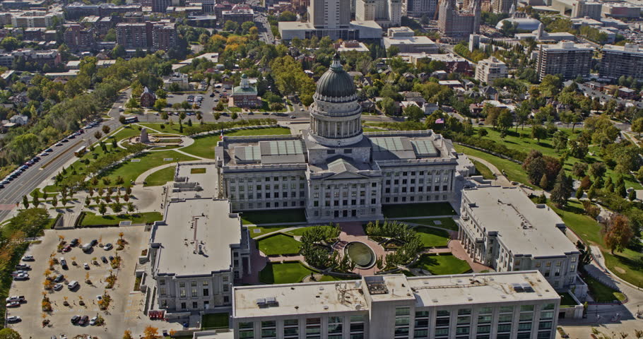 Salt Lake City Utah Aerial v49 birds eye view fly around the parameter of state capital building capturing the details exterior and center courtyard - Shot with Inspire 2, X7 camera - October 2021