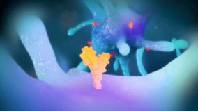 Virus development animation growing on healthy tissue, Invasive cancer growth, 3D animation showing tumor invasion into surrounding and underlined tissues, Growth of cancer cells.