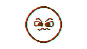 Evil emoticon with glitch effect. Cartoon face animation, Emoji motion graphics