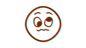 Stupid sad emoticon with glitch effect. Cartoon face animation, Emoji motion graphics