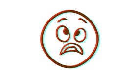 Frightened face emoticon with glitch effect. Cartoon face animation, Emoji motion graphics