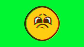 Sad emoticon with glitch effect. Cartoon face animation, Emoji motion graphics