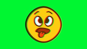 Funny face showing tongue with glitch effect. Cartoon face animation, Emoji motion graphics