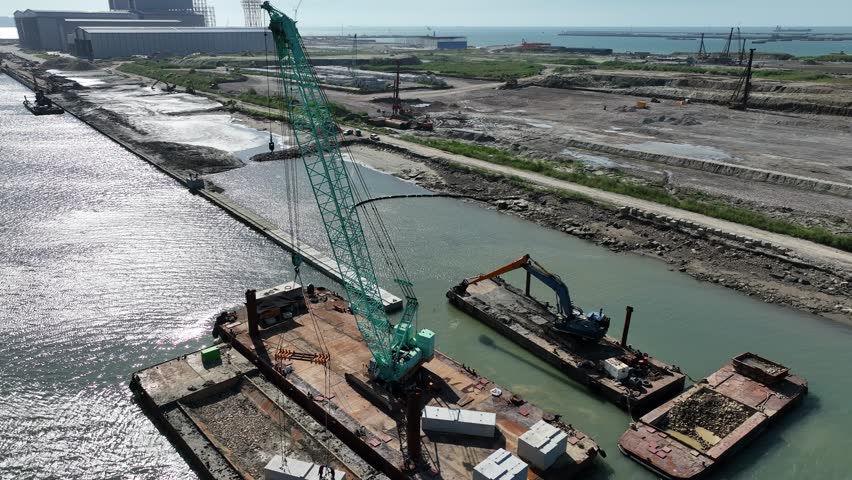 Sand pumping ship on the sea.