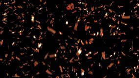 Looping Falling Gold Confetti Animation. High-res UHD 4K quality in MOV format, complete with ProRes 4444 codec for alpha channel support. Ideal for VFX, compositing and keying projects