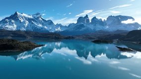 National Park Of Torres Del Paine In Puerto Natales Chile. Snowy Mountains. Glacier Landscape. Puerto Natales Chile. Winter Background. National Park At Torres Del Paine In Puerto Natales Chile. - Powered by Shutterstock - Get 15% off with code: PIKWIZARD15