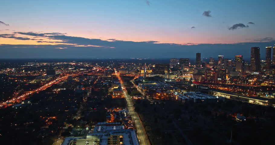 Atlanta Aerial v819 beautiful dusk to night hyperlapse drone flyover grant park capturing illuminated capitol building and futuristic downtown cityscape - Shot with Mavic 3 Cine - December 2021