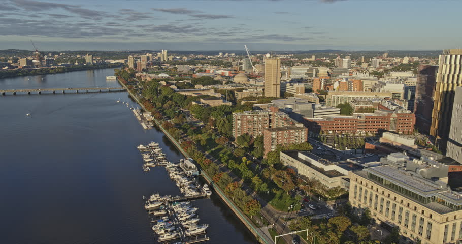 Boston Massachusetts Aerial v256 establishing pan shot capturing modern prestigious mit campus on the riverside at cambridge city during daytime - Shot with Inspire 2, X7 camera - October 2021