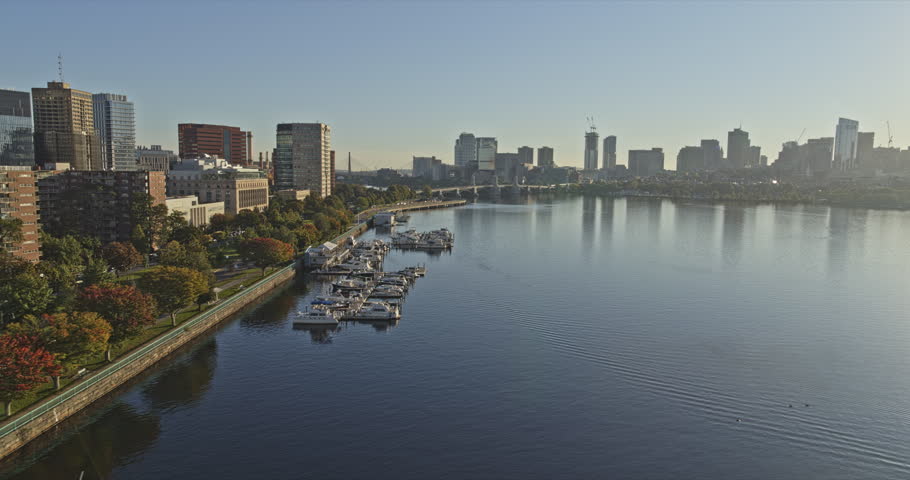 Boston Massachusetts Aerial v255 cinematic panning shot capturing the downtown cityscape and riverside mit campus in cambridge during daytime - Shot with Inspire 2, X7 camera - October 2021 Royalty-Free Stock Footage #1108481441