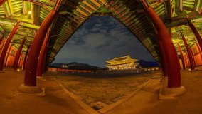 Time lapse video Gyeongbokgung Palace at night and beautiful lights in Seoul South Korea