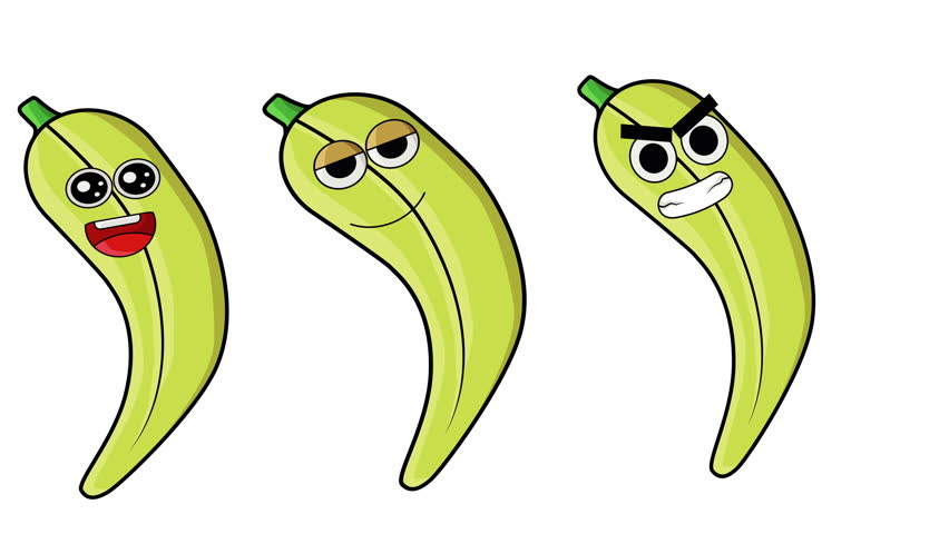 Cute banana emoticon animation on white bakcground