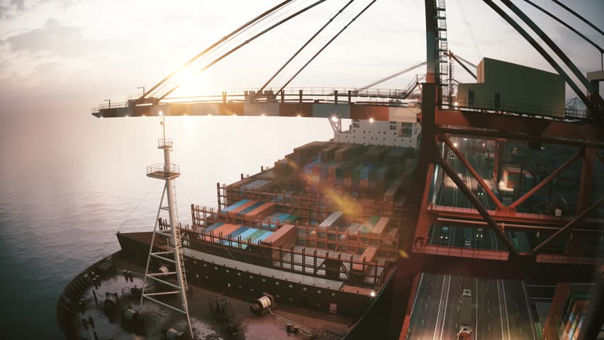 Timelapse of loading a container ship in the port. Container ship loading and unloading in cargo sea port time lapse | Shutterstock HD Video #1108487289