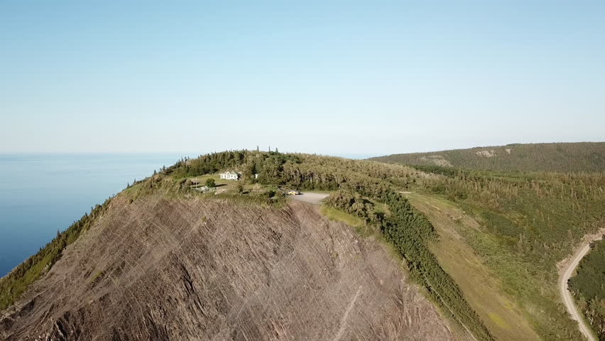 Mont St-Pierre village in Gaspesie Quebec Canada aerial footage