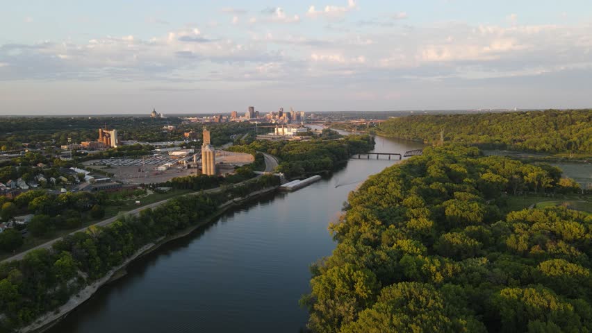 Drone Shot of St. Paul Minnesota over the Mississippi River
