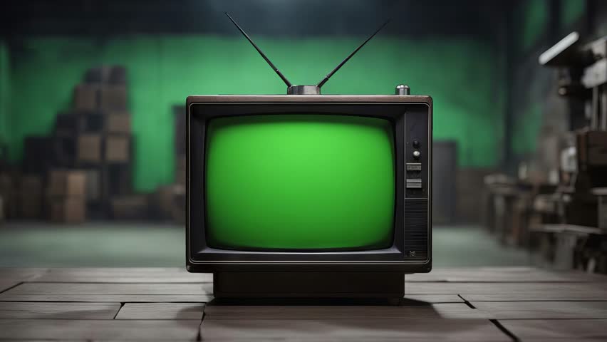  Vintage CRT television with a green screen. Royalty-Free Stock Footage #1108491921