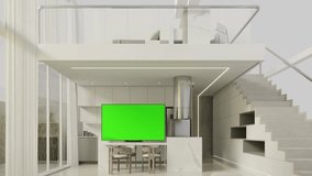 modern room with modern tv, green screen