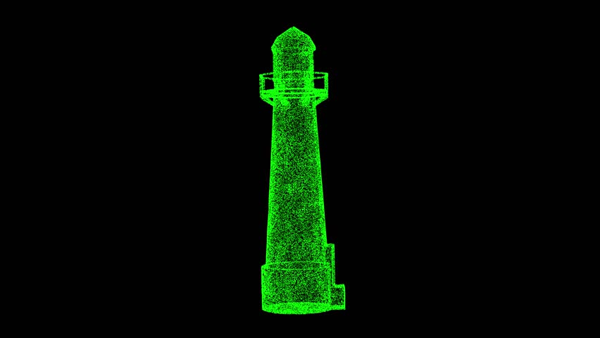 3D Lighthouse rotates on black background. Architectural and Maritime concept. Business advertising backdrop. For title, text, presentation. 3d animation 60 FPS