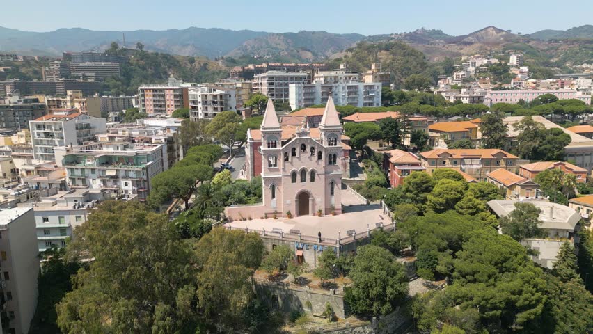 Ascending Drone Shot Reveals Beautiful Church in Messina, Italy - Sicily