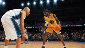 Cinematic Action TV Footage of a Strong Athlete Scoring a Goal at a Basketball Match Showdown. Two Strong Multiethnic Teams Fighting for a Spot in the Playoffs. Excited Crowd is Cheering for Players - Powered by Shutterstock - Get 15% off with code: PIKWIZARD15