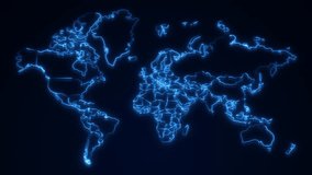 Digital Technology World Map Animation. Glowing Connections in Global Blue World Map Loop with Visual Effects. Neon globe world map. Abstract world map outline Glowing Neon lights animated background - Powered by Shutterstock - Get 15% off with code: PIKWIZARD15