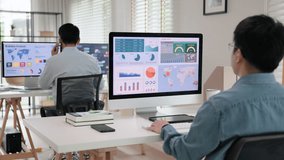 Asia people expert man tech talent working on project predict sales insight SEO graph chart AI smart plan visual big data science report center BI smart tools screen. Office worker asian analyst job. - Powered by Shutterstock - Get 15% off with code: PIKWIZARD15