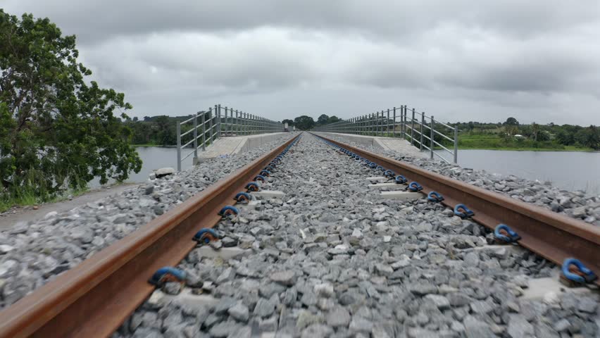 Railway crossing a river in Ghana, Africa