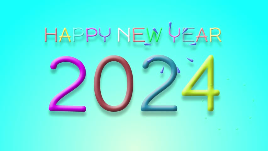 2024 happy new year colorful rainbow 2024 new year animation happy new year animation cartoon kids and with flowers