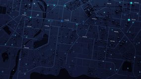 3D Rendering Top view City map with navigator line and destination GPS Technology transportation, Futuristic user interface, HUD Head-up display. Technology and futuristic concept - Powered by Shutterstock - Get 15% off with code: PIKWIZARD15