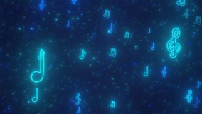Millions of Blue Sheet Music Note Shapes Flying Moving Toward Camera - 4K Seamless VJ Loop Motion Background Animation