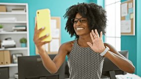 African american woman business worker having video call at the office