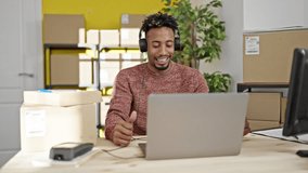 African american man ecommerce business agent having video call at office