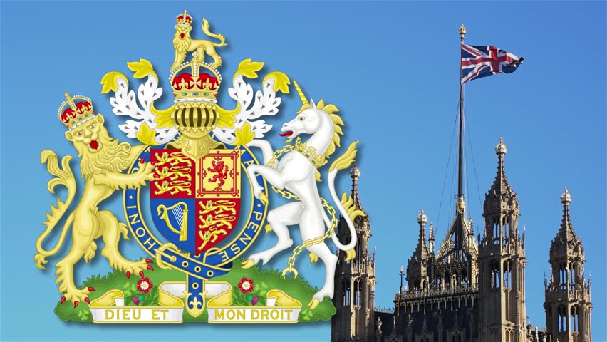 Coat of arms of the United Kingdom.
UK coat of arms with a union jack flag in the background. Loops. Royalty-Free Stock Footage #1108540973