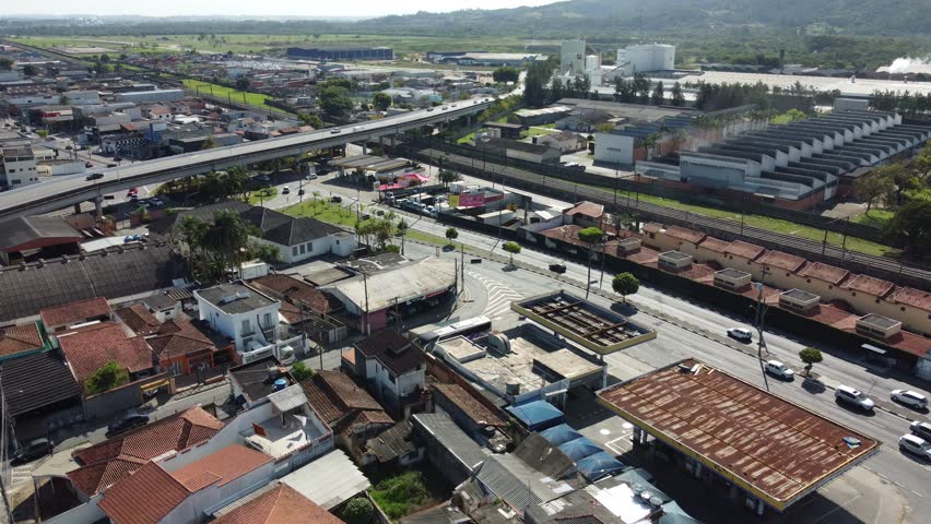 Aerial view of vehicle traffic in the city of Mogi das Cruzes SP Brazil