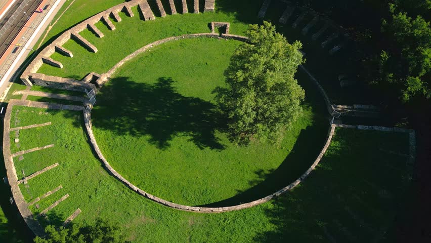 Aquincum Civil Amphitheatre From The Air In Budapest, Hungary. - aerial