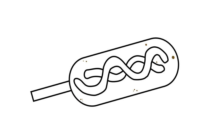 animated video of a black sketch in the shape of a corn dog