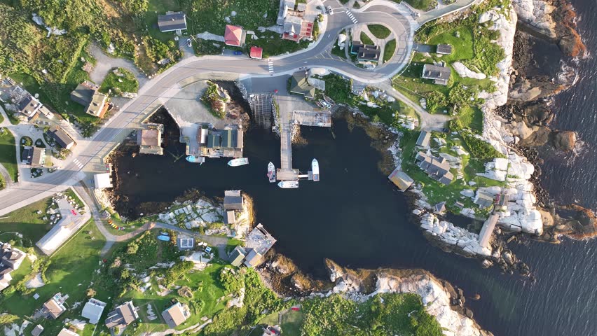 Aerial view of Peggys Cove fishing village in Nova Scotia