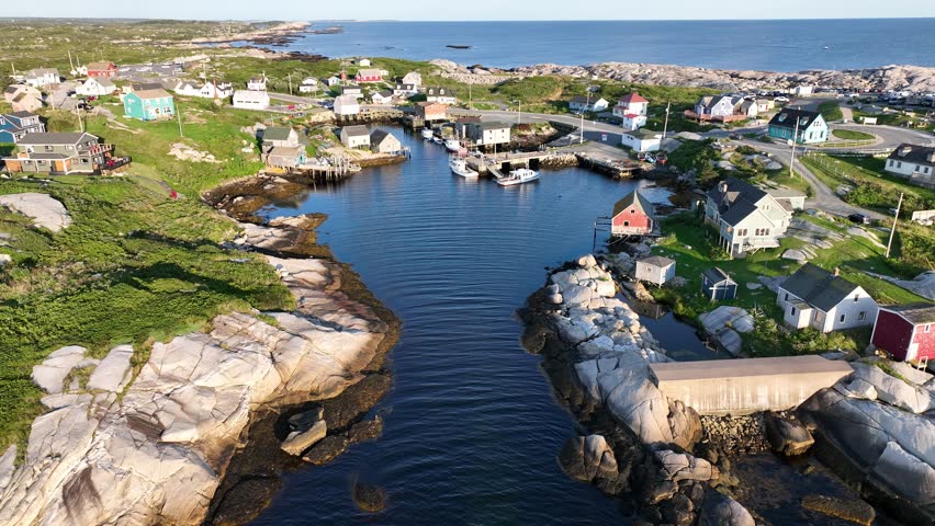 Aerial view of Peggys Cove fishing village in Nova Scotia