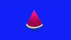 Animation loop video of a watermelon moving on blue screen background ,remove blue screen background on your video editing software