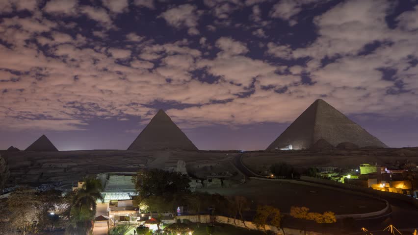 The night Great Pyramid in Giza Valley, Cairo, Egypt