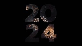 2024 Fireworks display for Happy New Year isolated word Alpha channel ready, isolated transparent background