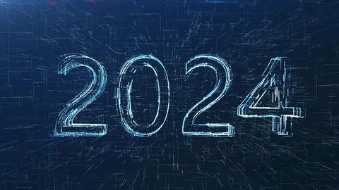 the inscription 2024 in techno style announces the arrival of the industry 5.0 revolution and future technologies in the new 2024 Stock Video