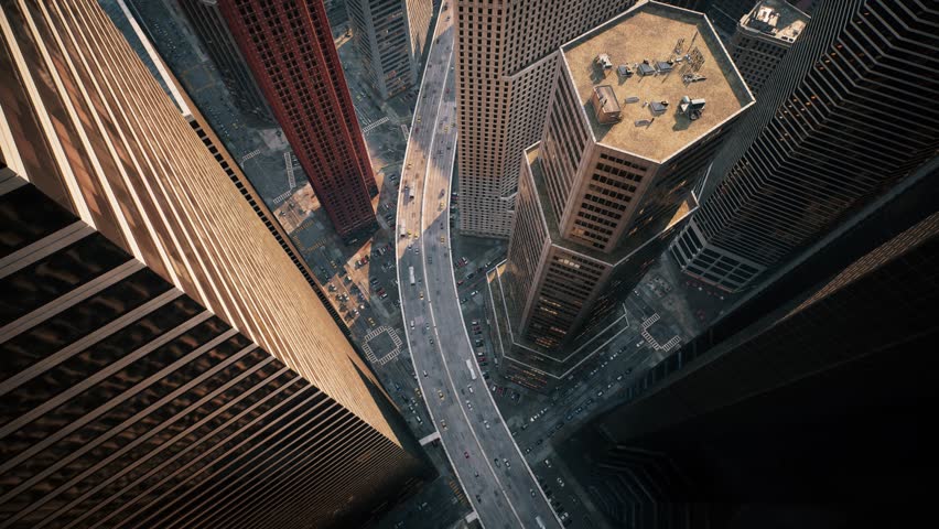 Looking down from tall skyscrapers. Top view of the tall glass skyscrapers | Shutterstock HD Video #1108565433