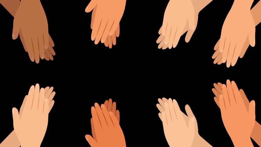 Animation of Group of Hands Clapping isolated black background. Multicultural People hand Applause. Human Appreciation and Congratulations Royalty-Free Stock Footage #1108566923