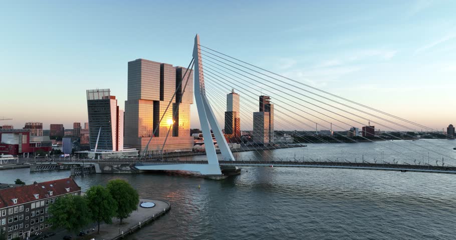 Aerial drone views of the Erasmus Bridge in Rotterdam Royalty-Free Stock Footage #1108567237