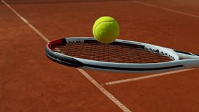 Super Slow Motion of Dribbling Tennis Ball with Rocket on Clay Court. Filmed on High Speed Cinema Camera, 1000fps. - Powered by Shutterstock - Get 15% off with code: PIKWIZARD15