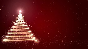 Animated Christmas Tree, Snowfall, Particles on Red Background video card. Copy Space. Digitally Created Video - Powered by Shutterstock - Get 15% off with code: PIKWIZARD15