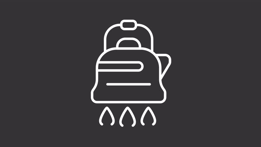 White icon animation of kettle, HD video with transparent background, seamless loop 4K video representing hiking gear.