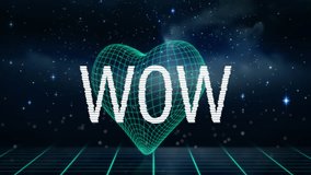 Animation of wow text banner over metaverse structures forming a heart shape against space. Video game and entertainment technology concept - Powered by Shutterstock - Get 15% off with code: PIKWIZARD15