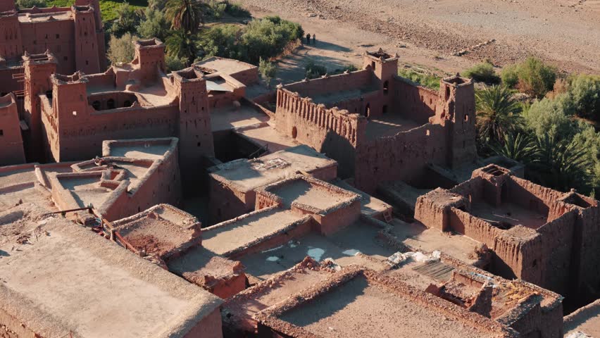 View of mud building roofs in Ait Ben Haddou, Morocco.